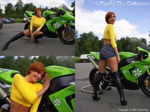 Обои картинки фото мотоциклы, мото, девушкой