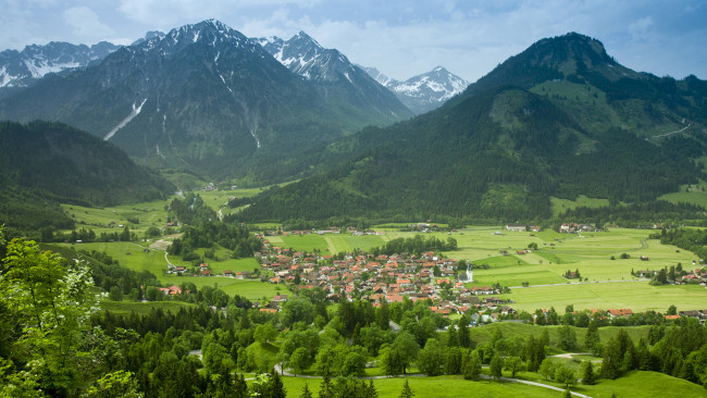 Обои картинки фото природа, пейзажи, долина, горы, дома