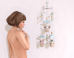 Картинка 3д графика people люди девочка гирлянда мобиль