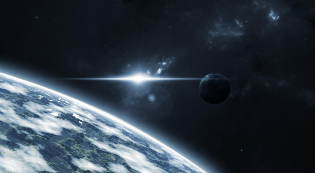 Обои картинки фото космос, арт, сверхновая, спутник, планета