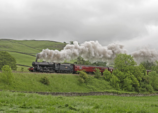 обоя техника, паровозы, железная, дорога, рельсы, паровоз, вагоны