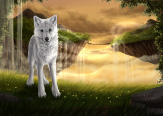 Картинка рисованные животные +волки волк