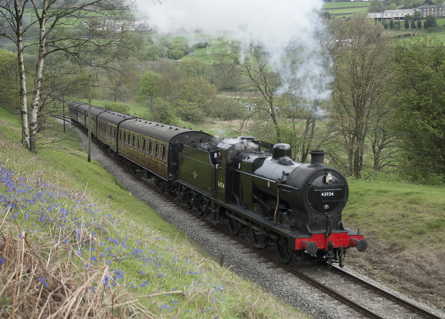 Обои картинки фото техника, паровозы, железная, дорога, рельсы, паровоз, вагоны