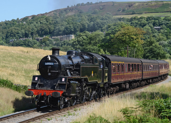 Обои картинки фото техника, паровозы, железная, дорога, рельсы, паровоз, вагоны