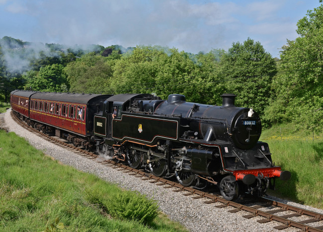 Обои картинки фото техника, паровозы, железная, дорога, рельсы, паровоз, вагоны