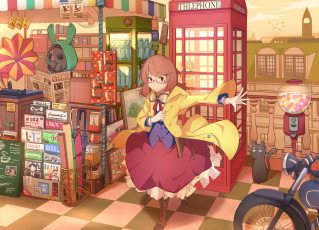 Картинка аниме город +улицы +здания кот девушка арт teketeke ido