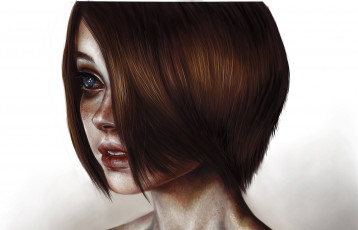 Картинка рисованное люди арт взгляд глаза стрижка портрет elena sai шея девушка