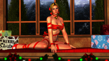 Картинка 3д+графика праздники+ holidays девушка подарок фон взгляд