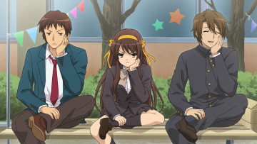 Картинка аниме the+melancholy+of+haruhi+suzumiya парни suzumiya haruhi no yuutsu kyon koizumi itsuki девушка