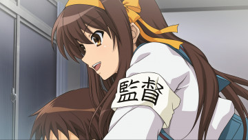 Картинка аниме the+melancholy+of+haruhi+suzumiya kyon suzumiya haruhi девушка