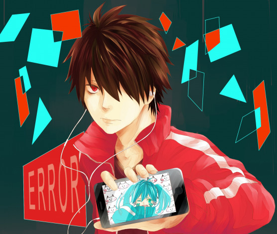 Обои картинки фото аниме, kagerou project, парень, телефон, наушники, арт