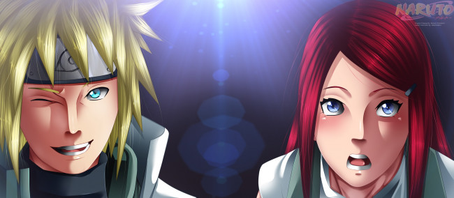 Обои картинки фото аниме, naruto, девушка, namikaze, minato, uzumaki, kushina, мужчина