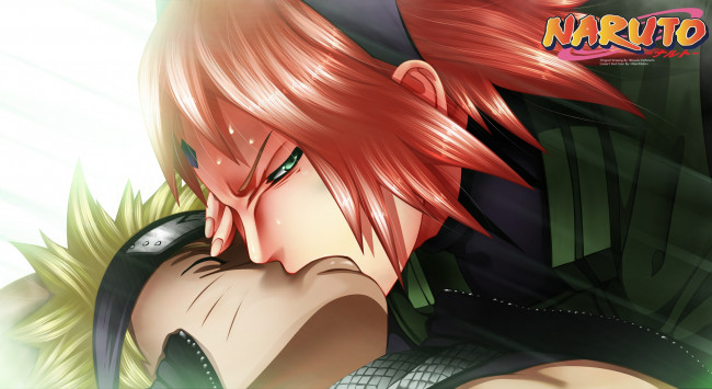 Обои картинки фото аниме, naruto, мужчина, помощь, девушка, uzumaki, haruno, sakura