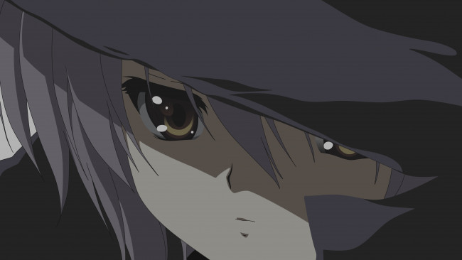 Обои картинки фото аниме, the melancholy of haruhi suzumiya, портрет, глаз, арт, nagato, yuki, suzumiya, haruhi, no, yuutsu