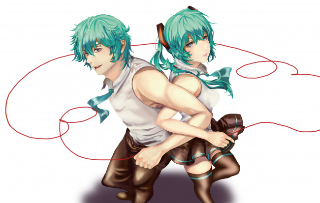 Обои картинки фото аниме, vocaloid, парень, девушка, пара, azuma, kuraudokourudo, hatsune, mikuo, miku
