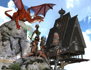 Картинка 3д+графика эльфы+ elves эльфийки взгляд фон дракон