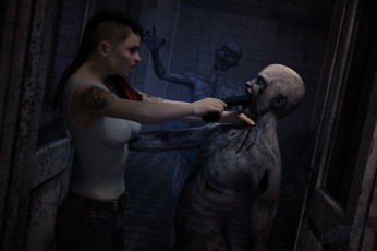 Картинка 3д+графика фантазия+ fantasy зомби фон взгляд девушка