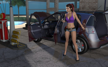 Картинка 3д+графика люди-авто мото+ people-+car+ +moto взгляд девушка автомобиль фон