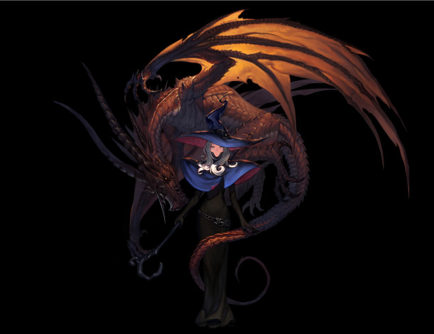 Обои картинки фото аниме, животные,  существа, дракон, девушка