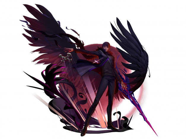 Обои картинки фото аниме, hero warz, hero, warz, парень, ангел, крылья, оружие, игра