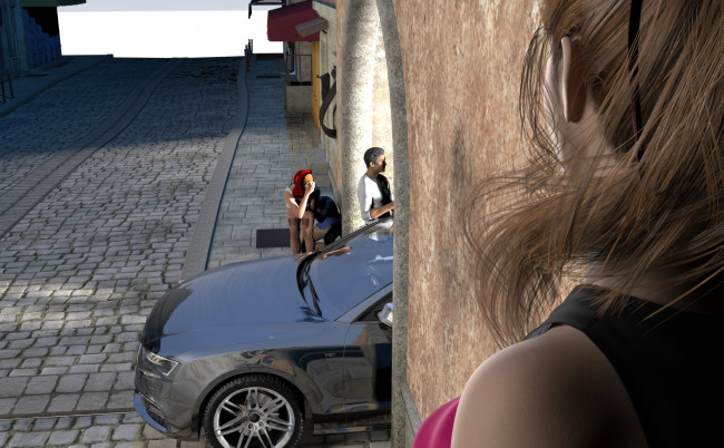 Обои картинки фото 3д графика, люди , people, девушки, взгляд, фон, парень