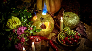 Картинка праздничные хэллоуин тыква свечи перец пламя