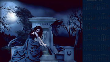 Картинка календари фэнтези луна птица ночь девушка