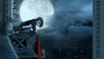 Картинка календари фэнтези ночь луна взгляд девушка