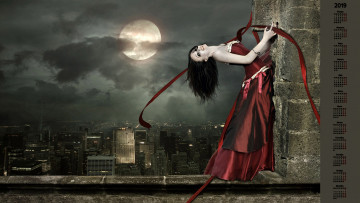 Картинка календари фэнтези ночь здание взгляд девушка