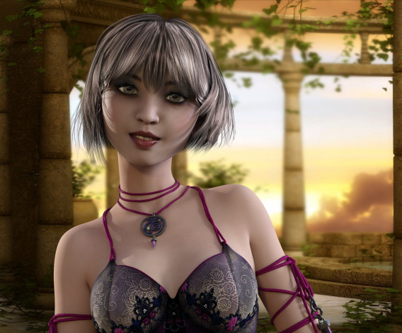 Обои картинки фото 3д графика, люди , people, взгляд, фон, девушка