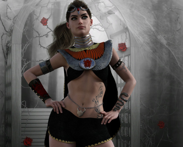 Обои картинки фото 3д графика, фантазия , fantasy, фон, взгляд, девушка