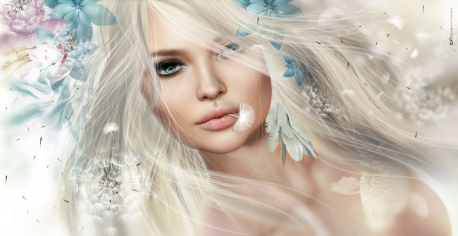 Обои картинки фото 3д графика, люди , people, цветы, девушка, волосы