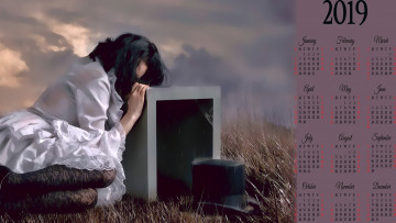 Картинка календари фэнтези цилиндр шляпа девушка природа трава коробка