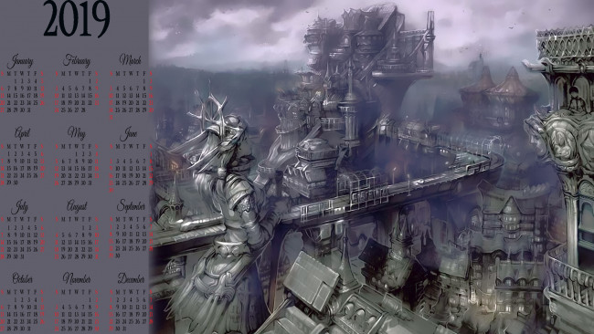 Обои картинки фото календари, фэнтези, механизм, сооружение, постройка, город
