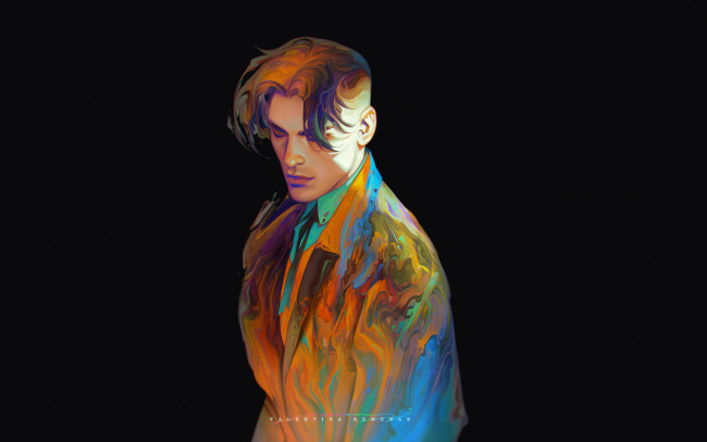 Обои картинки фото рисованное, valentina remenar, парень, костюм, краски