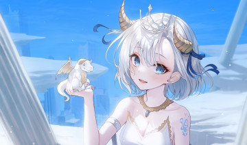 Картинка аниме животные +существа девушка