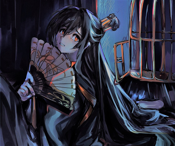 Обои картинки фото аниме, mo dao zu shi, не, хуайсан, веер, клетка