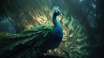 обоя рисованное, животные, павлин