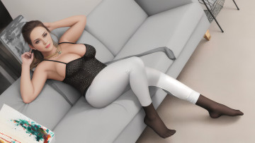 Картинка 3д+графика люди+ people нейросети графика нейроарт ai art нейронные сети рисунки нейро искусство девушка на диване