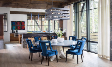 обоя интерьер, столовая, круглый, обеденный, стол, стулья