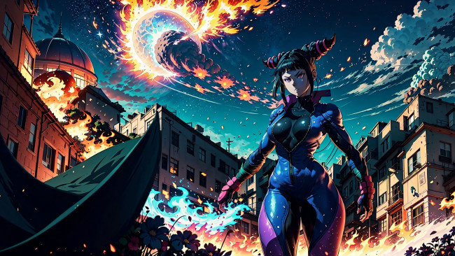 Обои картинки фото аниме, город,  улицы,  интерьер,  здания, нейросети, графика, нейроарт, ai, art, нейронные, сети, рисунки, нейро, искусство, огонь