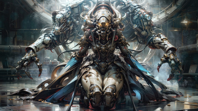 Обои картинки фото фэнтези, роботы,  киборги,  механизмы, нейросети, графика, нейроарт, ai, art, нейронные, сети, рисунки, нейро, искусство, киборг