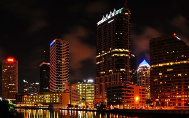 Обои картинки фото tampa, florida, города, огни, ночного