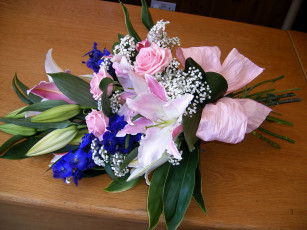 Картинка цветы букеты композиции бант букет розы лилии