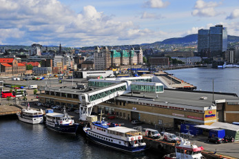 Картинка норвегия осло города море дома причалы терминал суда автомобили