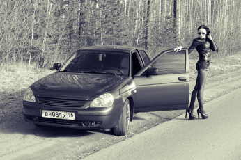 Картинка лада приора девушка автомобили авто девушками дорога