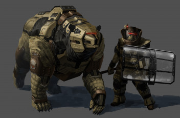 Картинка фэнтези роботы киборги механизмы воин робот медведь