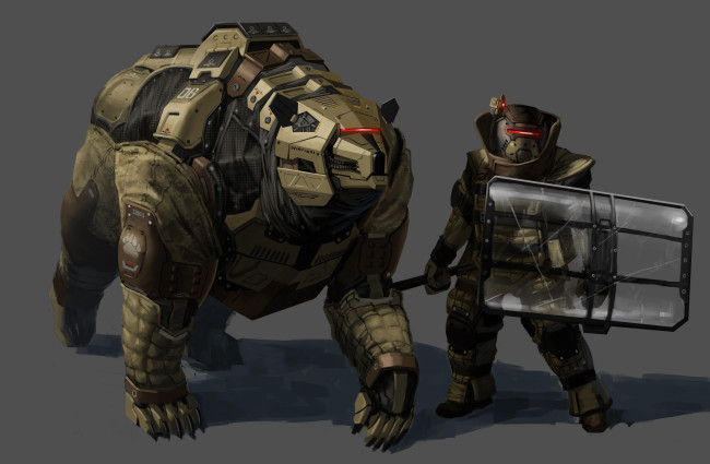 Обои картинки фото фэнтези, роботы, киборги, механизмы, воин, робот, медведь