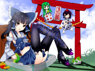 Картинка аниме touhou брюнетка ленты бантики чулки ноги девушка