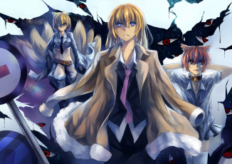 Картинка аниме touhou красные глаза ошейник сигарета хвосты девушки